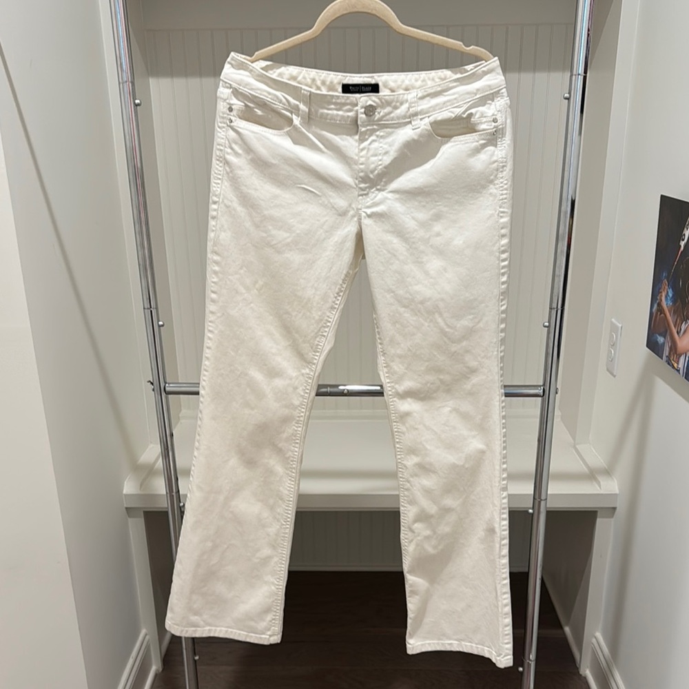 White House Black Market Women's White Jeans with Silver Sparkly Stud Accents